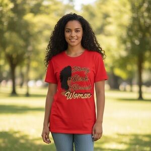 Adult Woman T Shirt Red Black Gold Afro Woman M, L